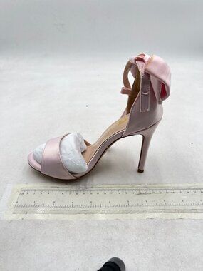 FSJ Pink Single Band Open Toe Ankle Strap Stiletto Heel Sandals Wedding Bow Shoe